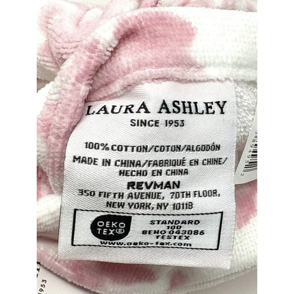 Laura Ashley Floral Bath Hand Towels Set 2 Pcs Pink White Toile NWT Flowers